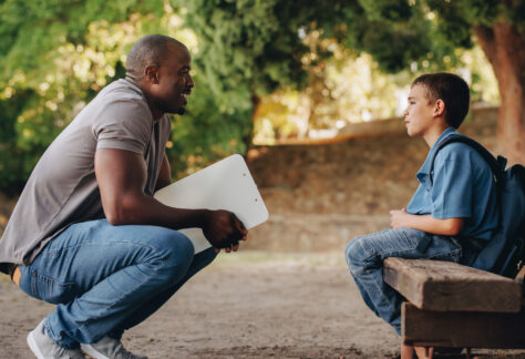 Teacher and student outside